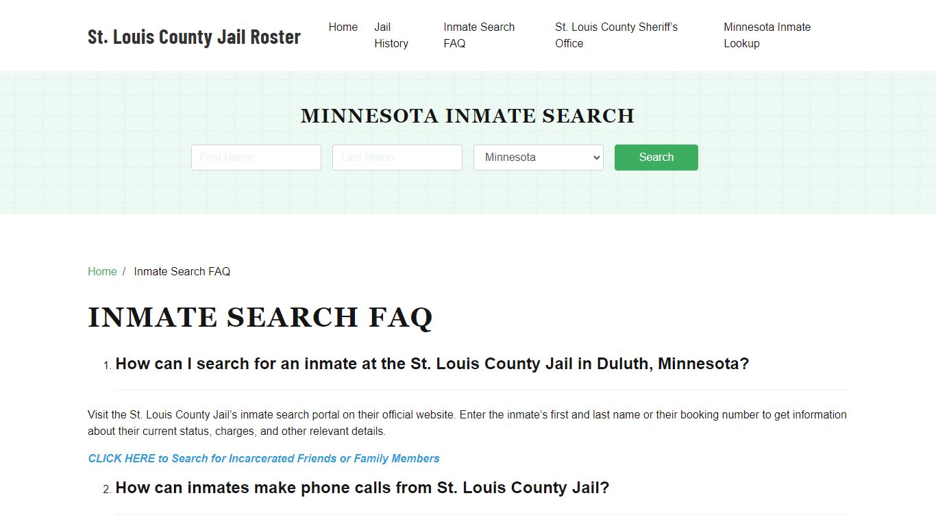 Inmate Search FAQ - St. Louis County, MN