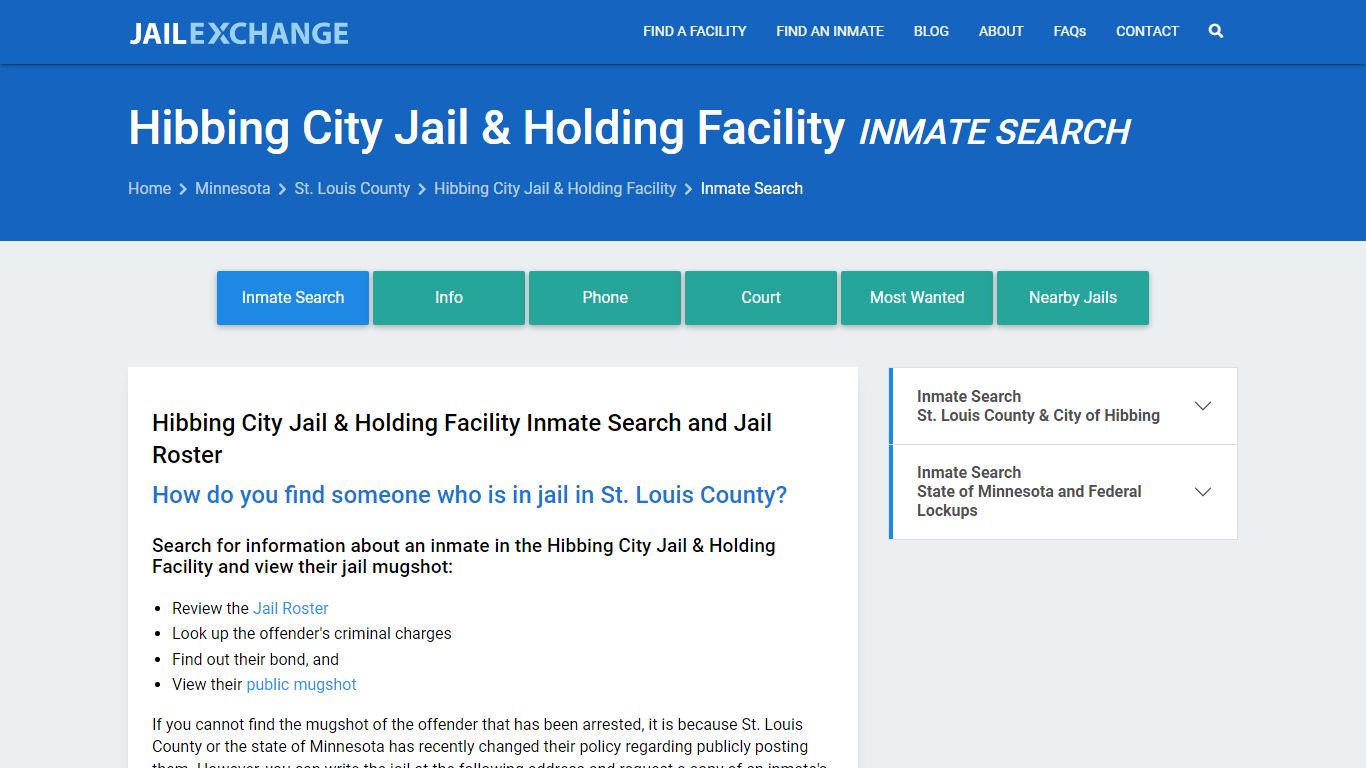 Hibbing City Jail & Holding Facility Inmate Search - Jail Exchange